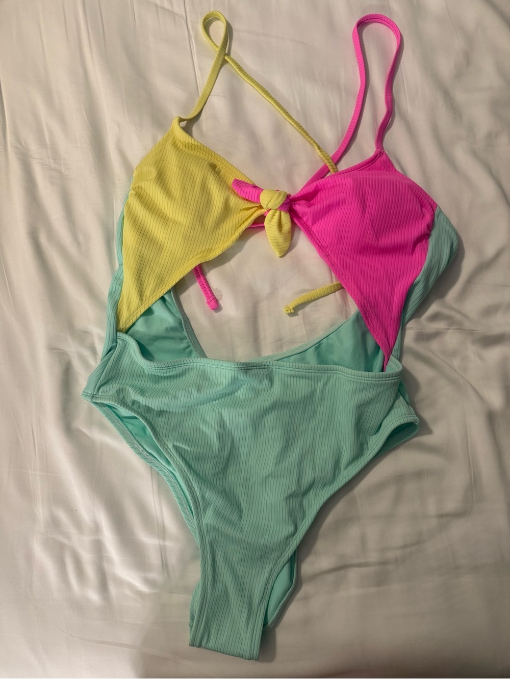 Women’s Colorblock One-Piece Swimsuit in Mint, Pink & Yellow NWT